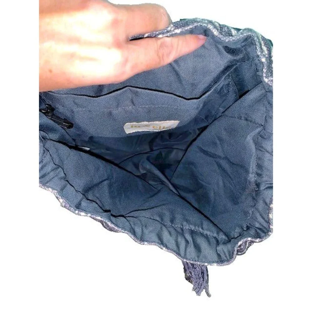 Lu‎ & Elle Backpack Paradise Palm Blue Canvas Flap Drawstring Travel Bag